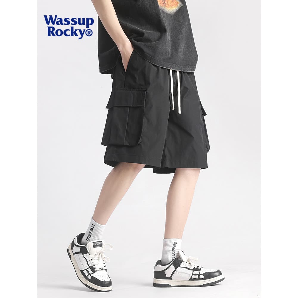 WASSUP Calças cortadas masculinas de verão ao ar livre, macacão Casual solto, roupa externa, seda gelada, estilo fino, s
