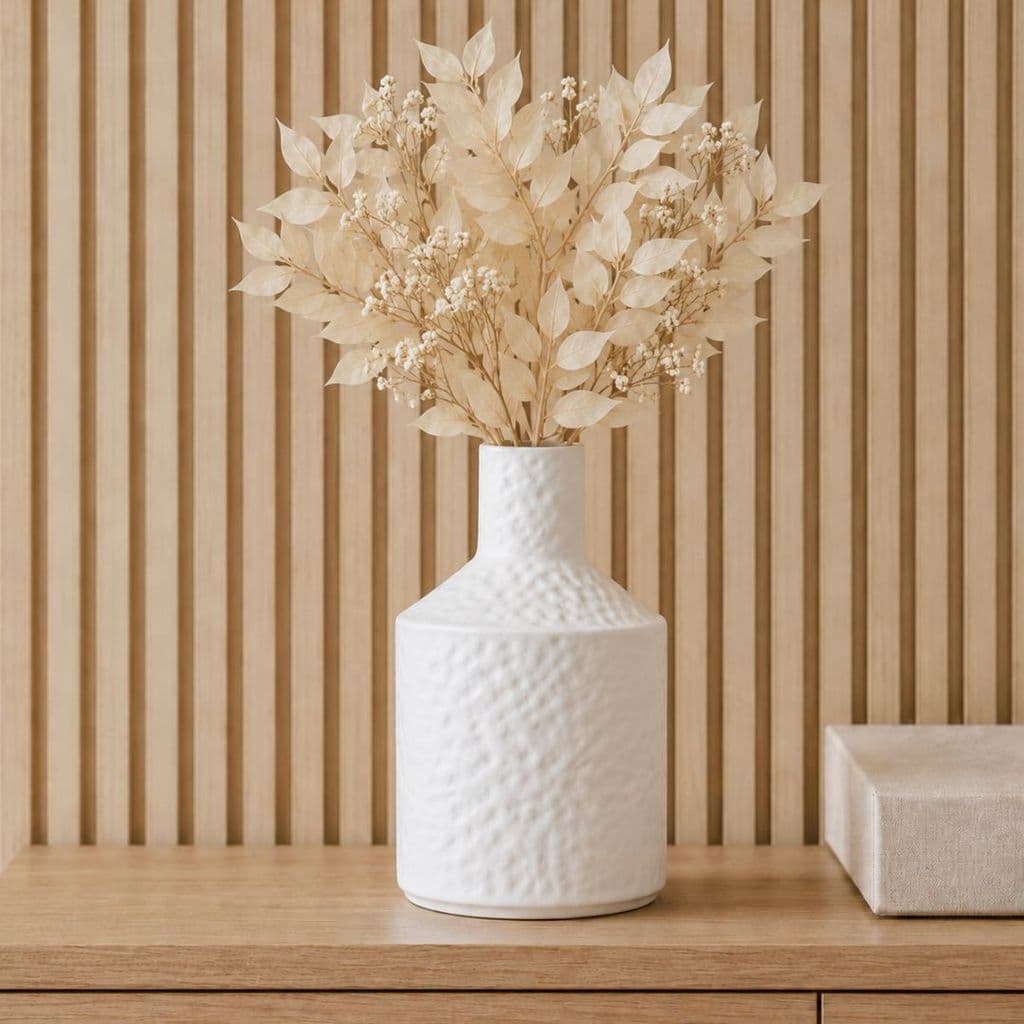 Vaso Orgânico Safira 28CM Vaso Artesanal Decorativo Gesso Cimento Acabamento Branco Marfim