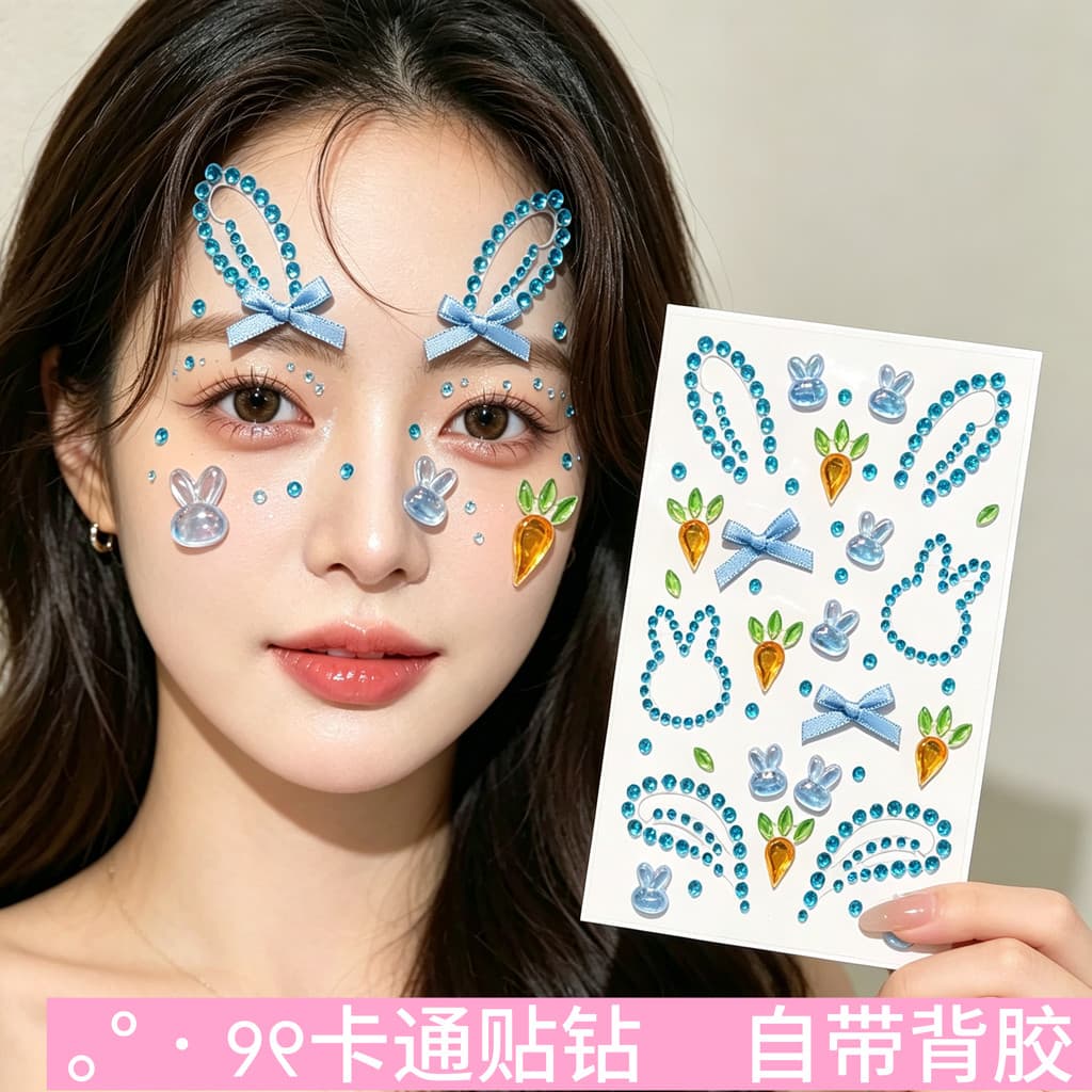 Adesivos de maquiagem facial, animais fofos, adesivos tridimensionais, arco de diamante, palco, maquiagem, canto de olho