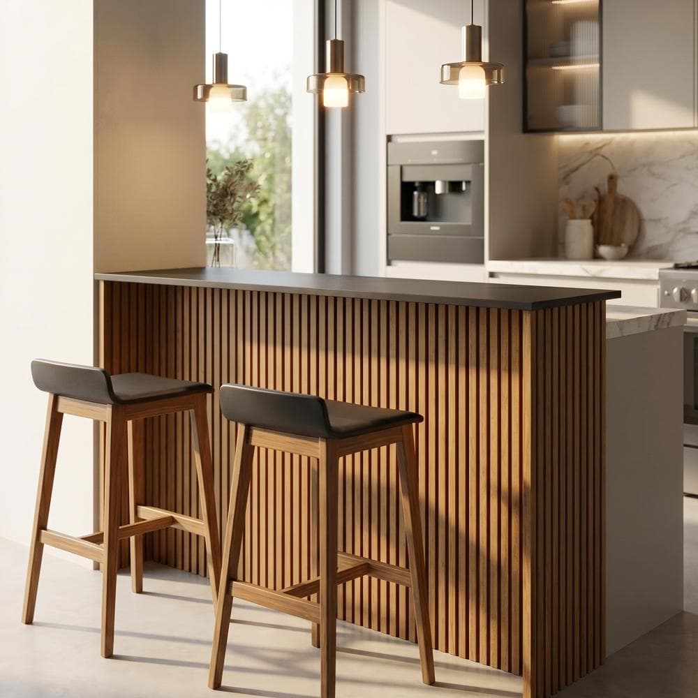 Bancada Cairo Ripada para Cozinha 118cm Divisor de Ambiente Gourmet para 2 ou 4 Pessoas Mesa Alta Sala PRETA COM RIPADO