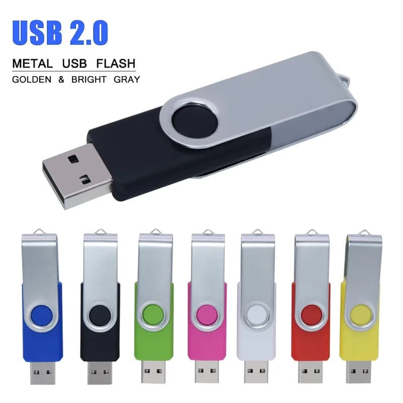Pen drive USB 32GB, Pen drive 16GB, Pen drive de metal giratório, portátil 64GB 128GB, USB 2.0.