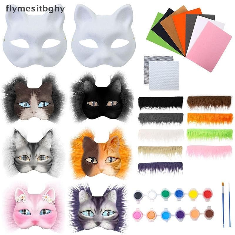 flym 3 Pçs/set DIY Artesanal Graffiti Meia Máscara Facial Therian Kit Em Branco Face Desenhada À Mão Animal Gato Raposa