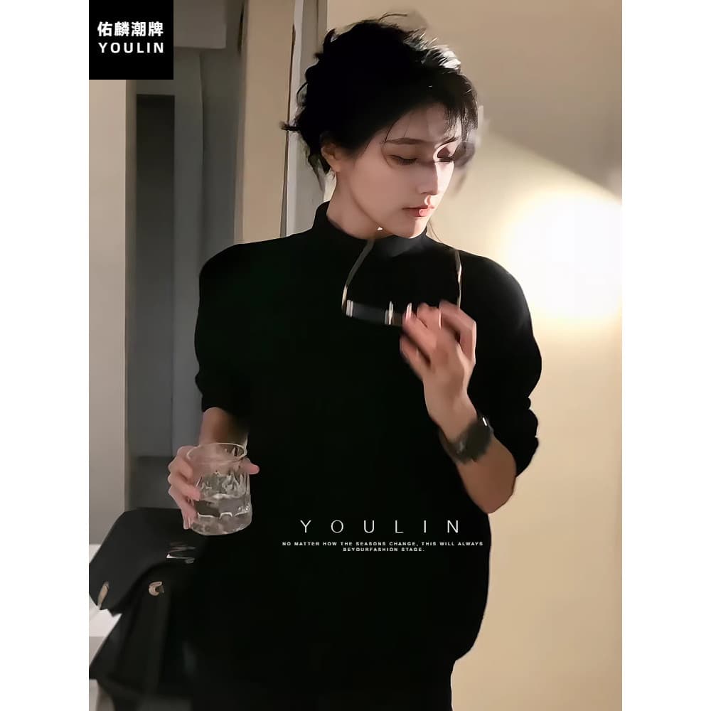 Preto meia gola alta veludo alemão pode usar camisa de fundo exterior das mulheres dos homens inverno veludo fino-ajuste