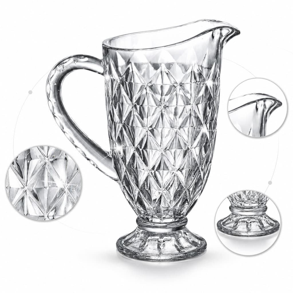Jarra 1,2 litro Diamond de Vidro Grande Água Suco Transparente Luxo Resistente-