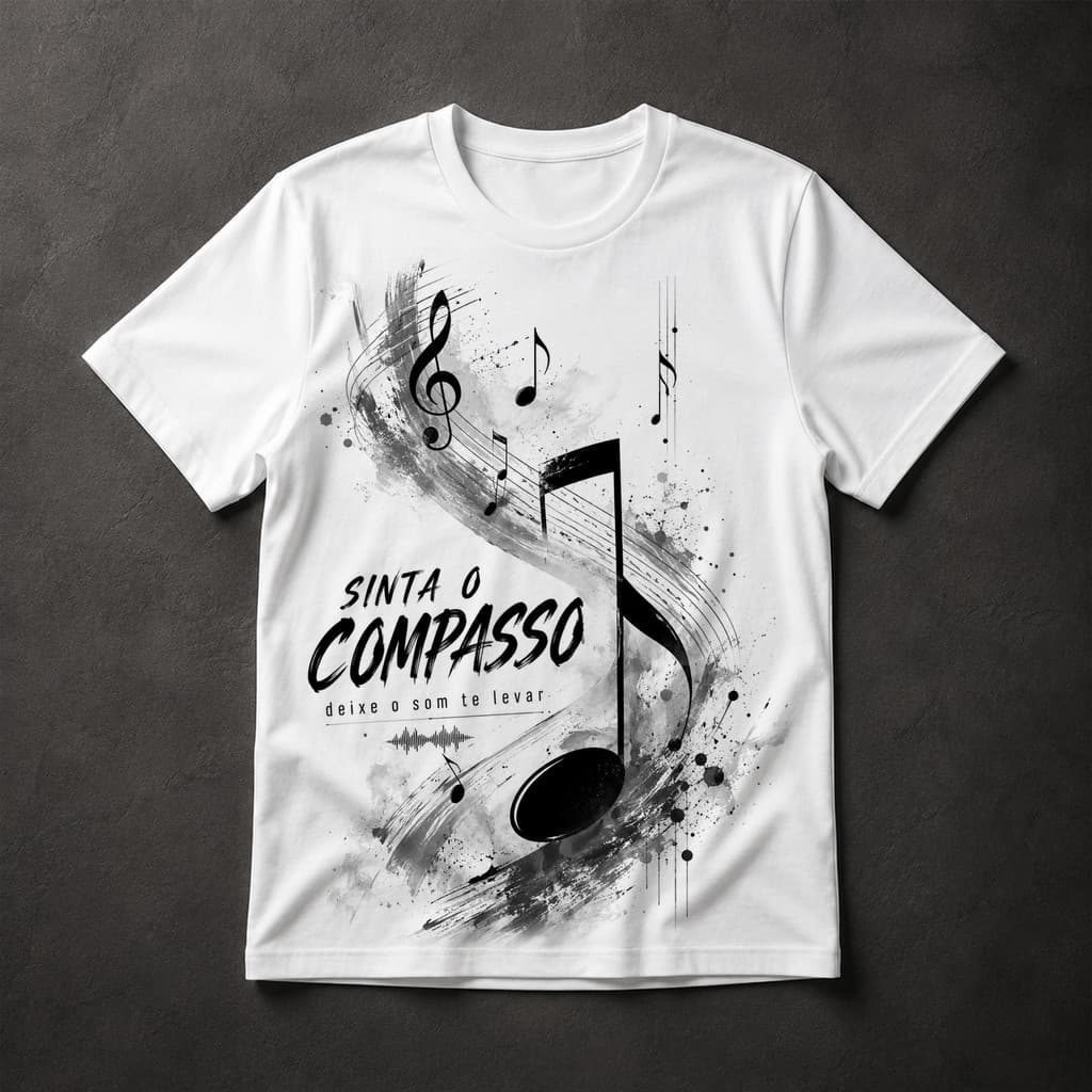 Camiseta Sinta o Compasso Deixe o Som te Levar Notas Musicais