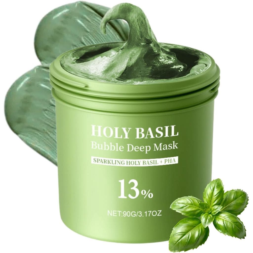 Máscara Facial de Bolhas de Manjericão, Manjericão e Água Gaseificada para Limpeza de Poros e Cravos, Removedor de Cravo