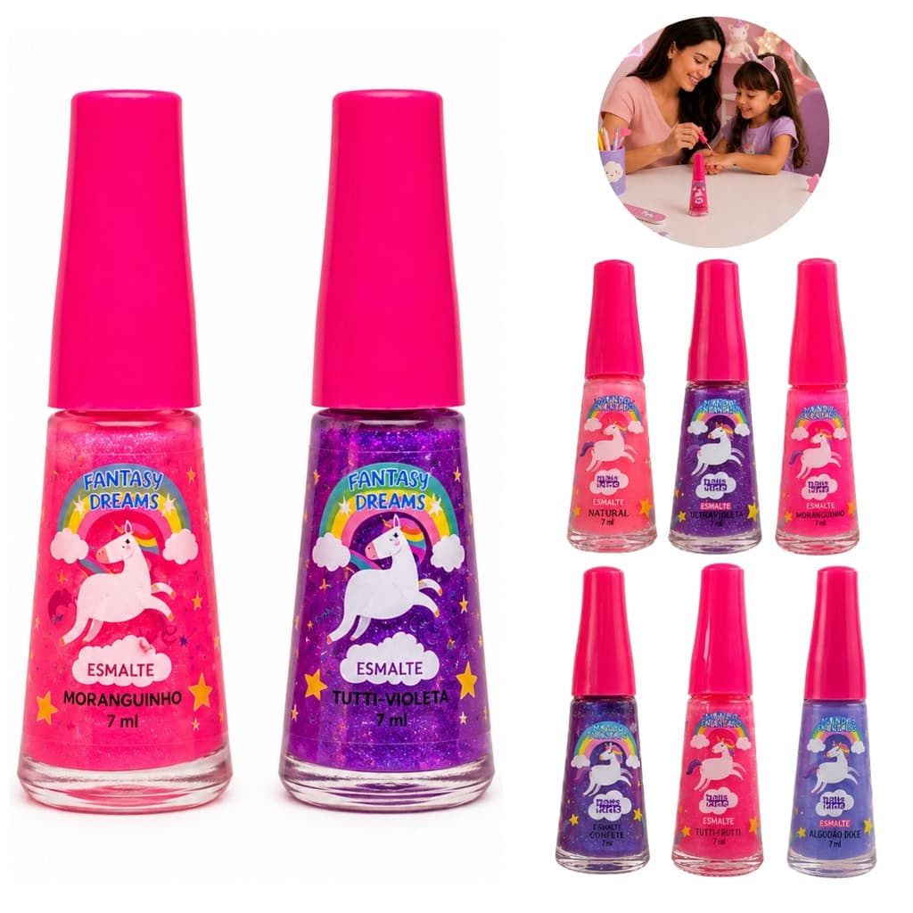 Kit 2 Esmaltes Unhas Infantil Coloridos Unicórnio