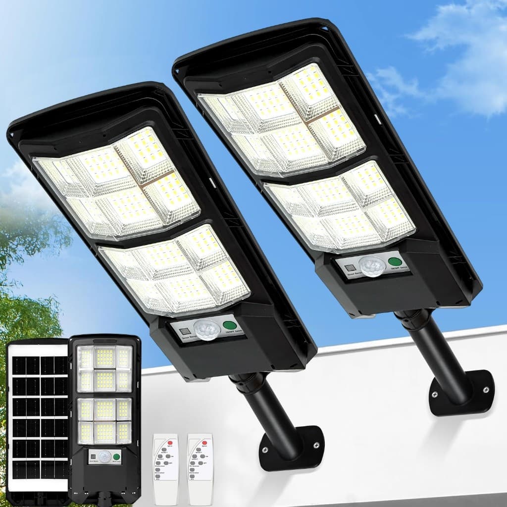 Kit 2 Luminária Solar Potente 500w 192 Led Luz Solar Iluminação Externa