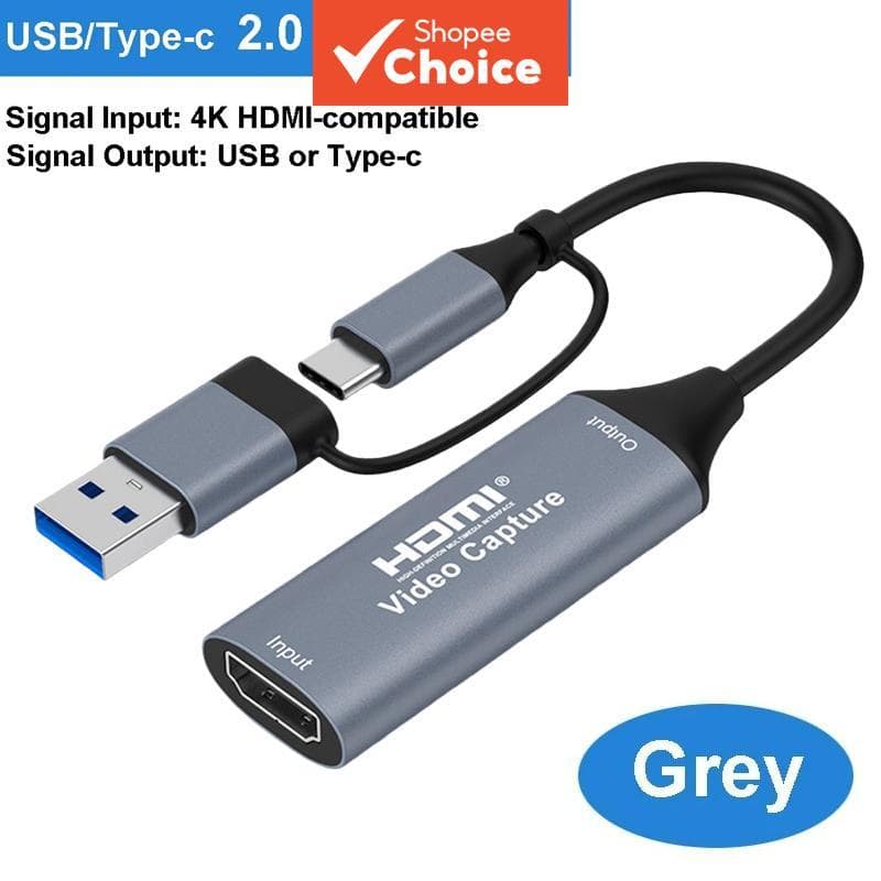Placa de captura de vídeo 2 em 1 USB C para HDMI 4K compatível para câmera PS5, PC, jogos