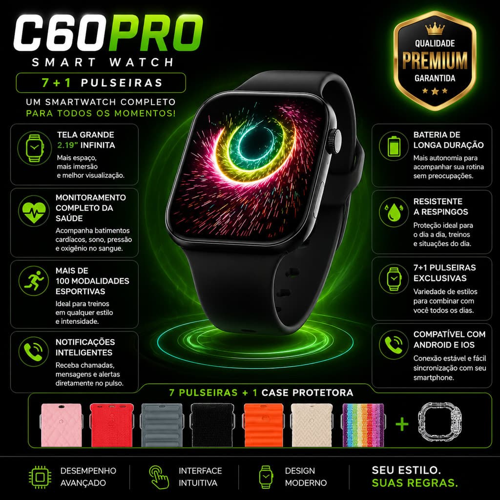 Smartwatch Ultra 3 TK105 49mm Tela 2.02 HD Bluetooth Chamadas Monitor Cardíaco + Pulseiras Extras
