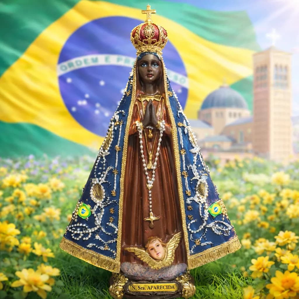 Imagem Nossa Senhora Aparecida Rendada Resina Premium 20 Cm Azul