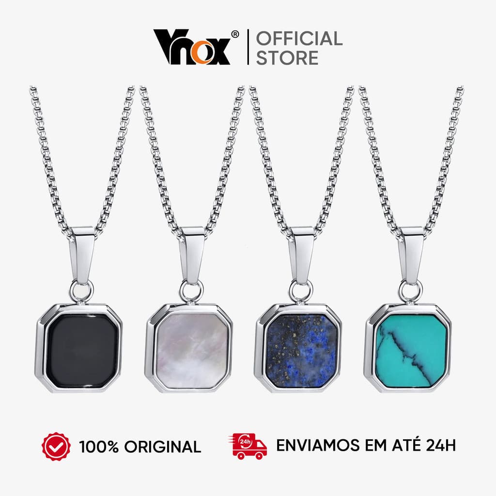Colar de Luxo Masculino VNOX, Incrustado com Lápis-Lazúli e Pedra Olho de Tigre - Pingente de Esmalte Preto, Presente de