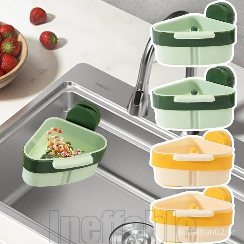 Cesta De Drenagem De Pia Com Ventosa De 2-1 Unidade-Filtro De Grade-Coletor De Resíduos De Alimentos-Basculante Automáti