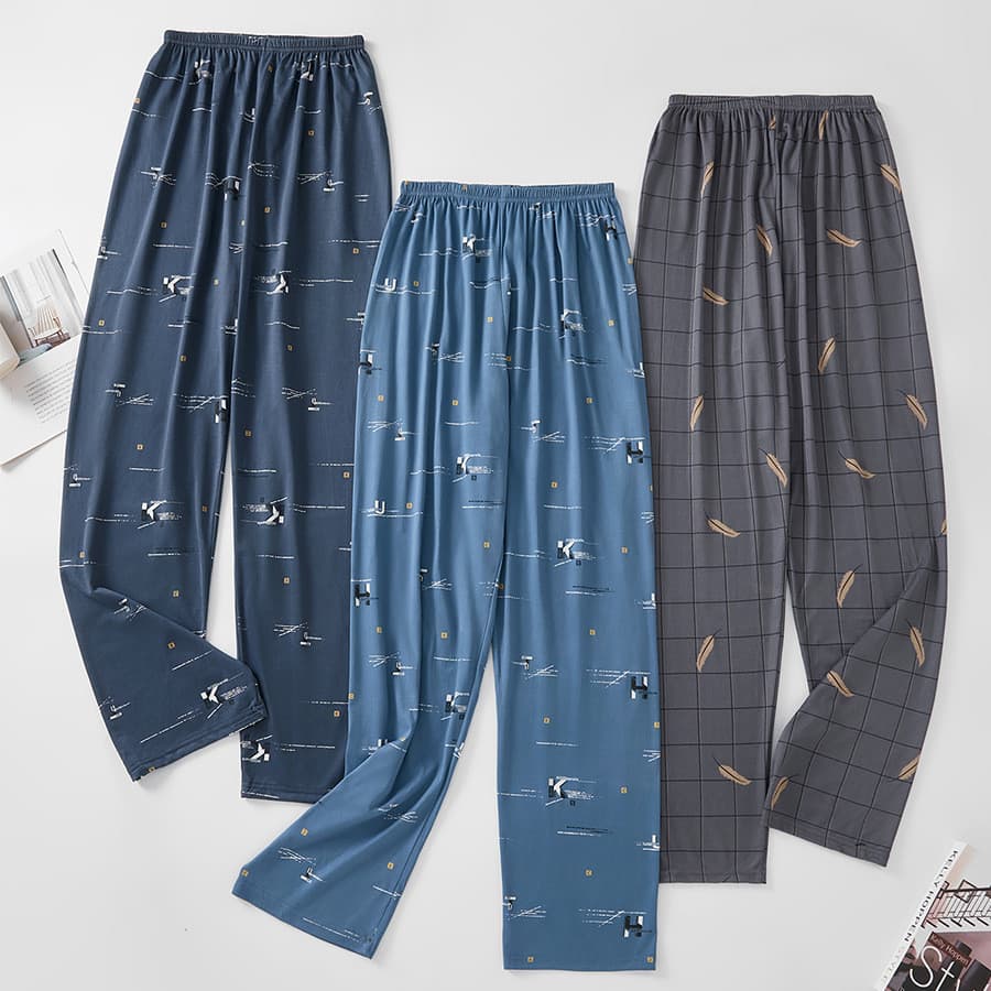 Calças de pijama masculinas 100% algodão, estilo primavera e outono, corte solto, tamanho grande, totalmente em algodão,