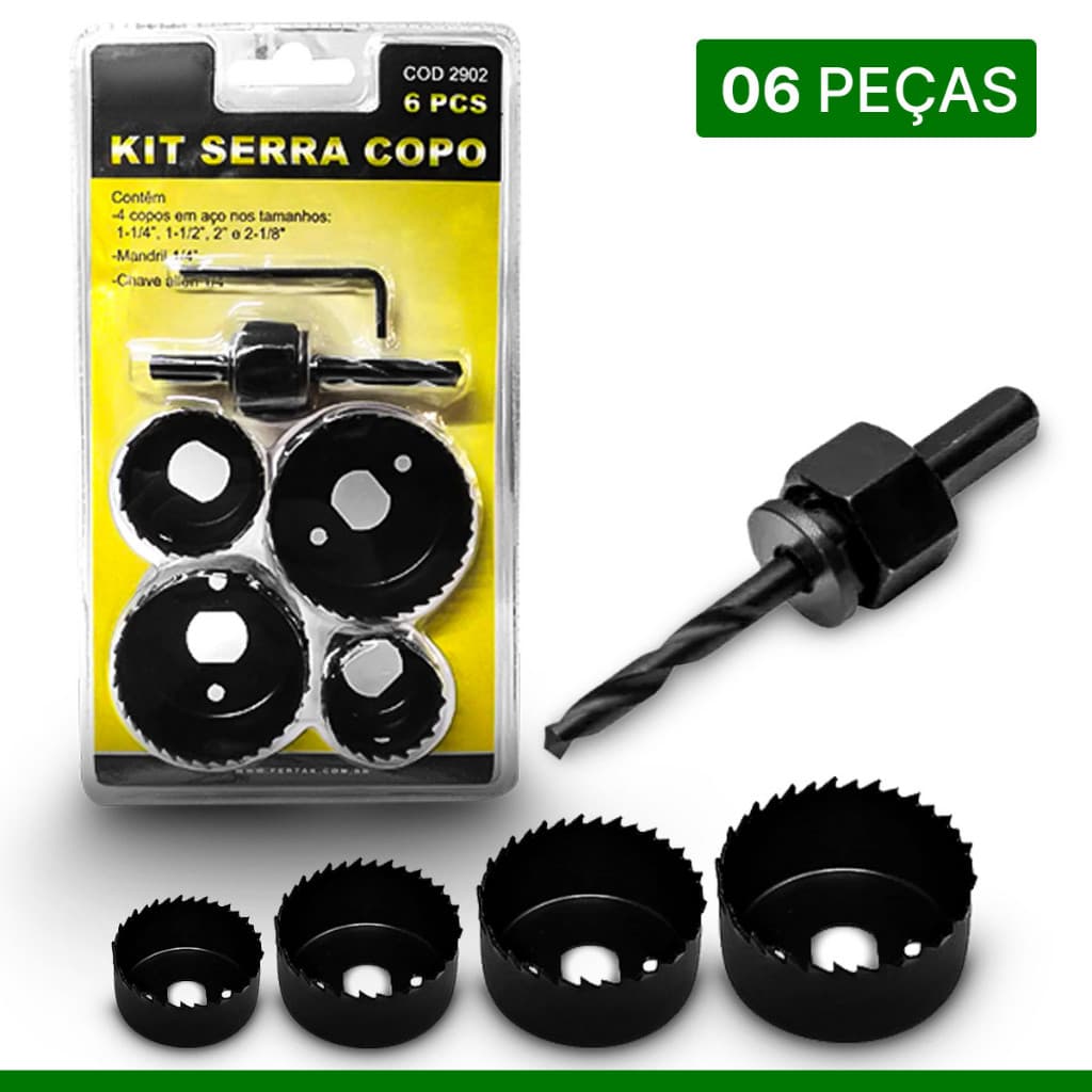 Kit Jogo Serra Copo Profissional Maleta 6 Pçs Madeira Gesso