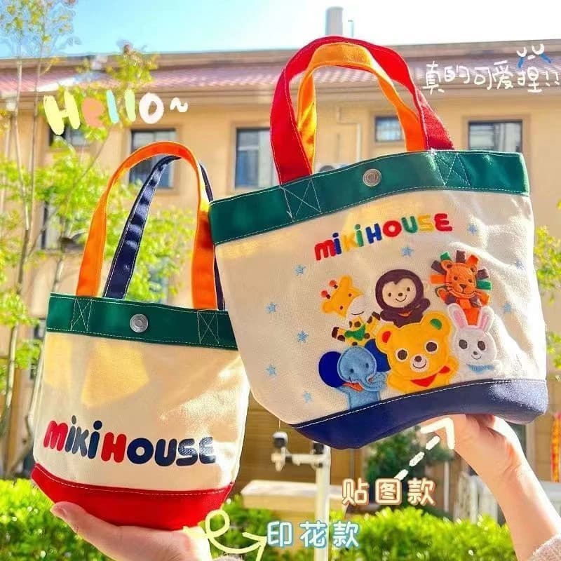 Miki bolsa de lona espessada de alta qualidade com letras de desenho animado bolsa de almoço bolsa de mamãe bolsa desliz