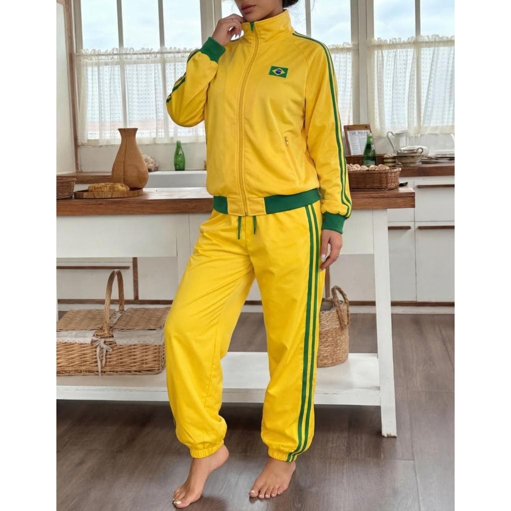 Conjunto Jaqueta Brasil Gola Alta Manga Longa Calça Jogger Feminina Copa