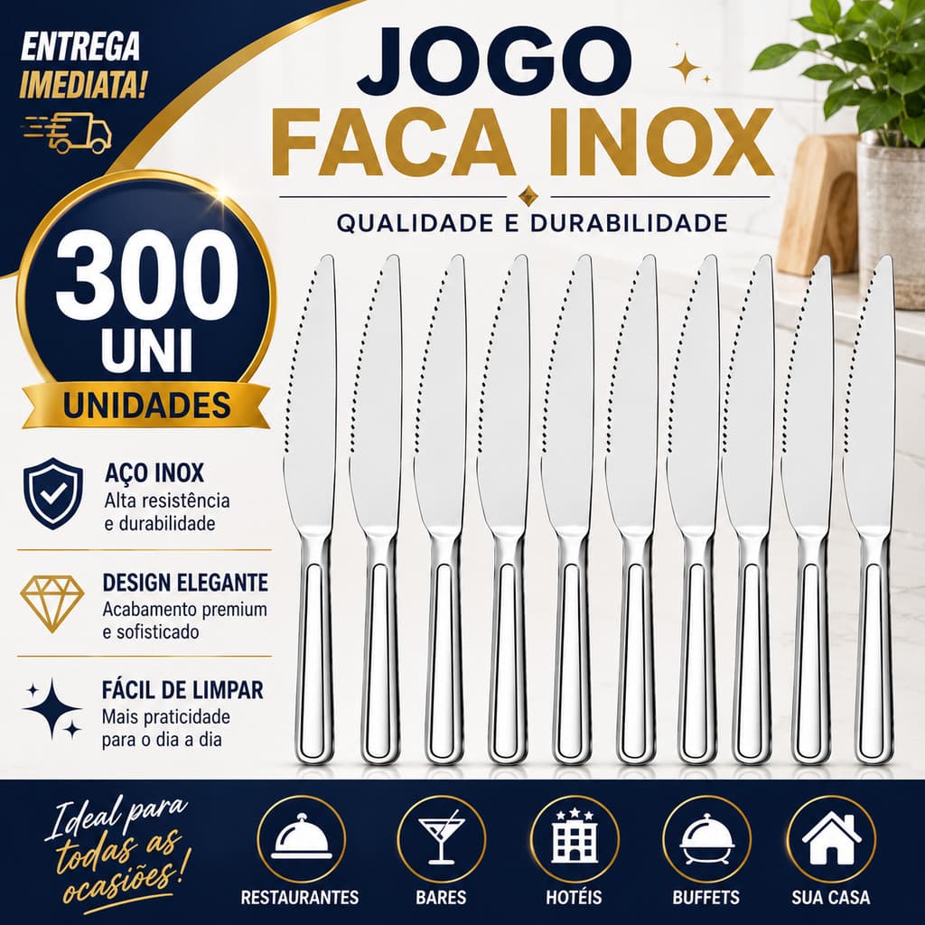 Kit 300/150/90 Facas Aço Inox Grande Luxo Restaurante Buffet Hotel Cozinha Churrasco Faqueiro Profissional e Doméstico