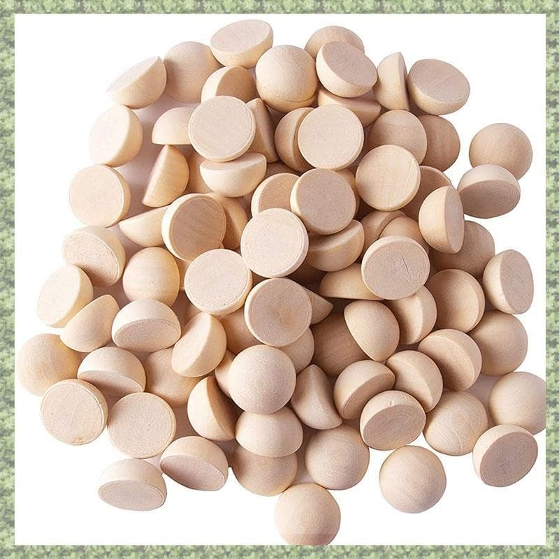100 Peças 20mm Meia Contas De Madeira , Bolas Redondas Naturais Divididas Inacabadas Soltas Para Artesanato DIY Natal
