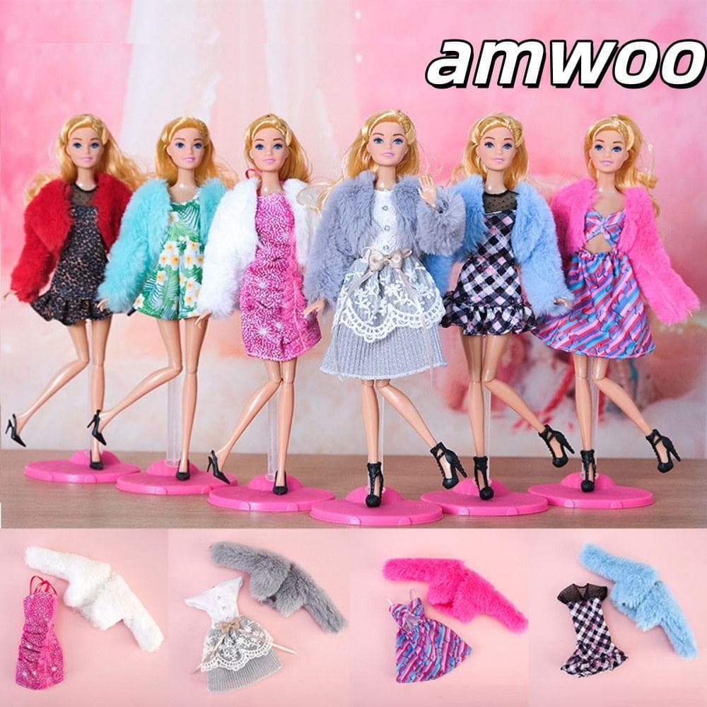AMWOO Saia De Casaco De Pelúcia , Acessórios Roupas Casuais De Boneca , Vestido De Menina DIY De Inverno