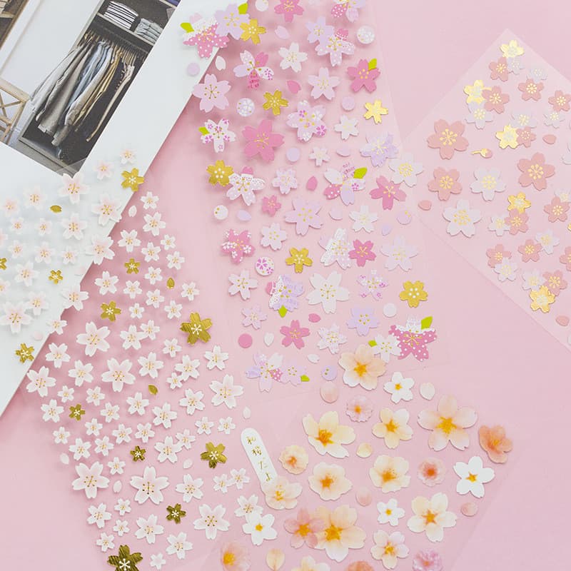 Venda quente criativo bonito romântico flor de cerejeira lindo papel japonês DIY adesivos decorativos manual diário ades