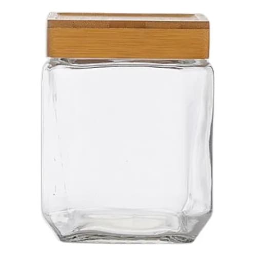 Pote de Vidro Quadrado C/ Tampa de Bambu 1250ml Cozinha Elegante e Moderna