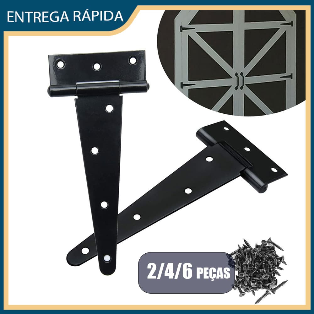 2/4/6pcs Dobradiça em T preta para serviço pesado Dobradiça em T para portão de madeira Dobradiça para porta de celeiro