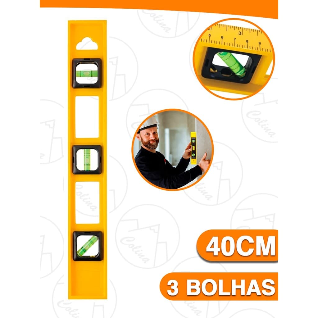 Nível De Mão Profissional Para Construção 3 Bolhas Com Régua 40CM