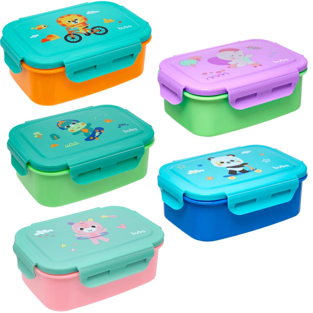 Lancheira Infantil Bento Box Buba Zoo Aço Inox Com Divisória 600ml Buba Alimentos Quentes e Frios
