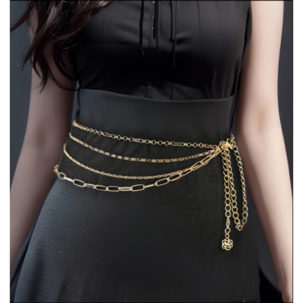 Cintos Femininos com 4 Correntes de Metal Importadas em Ouro e Prata