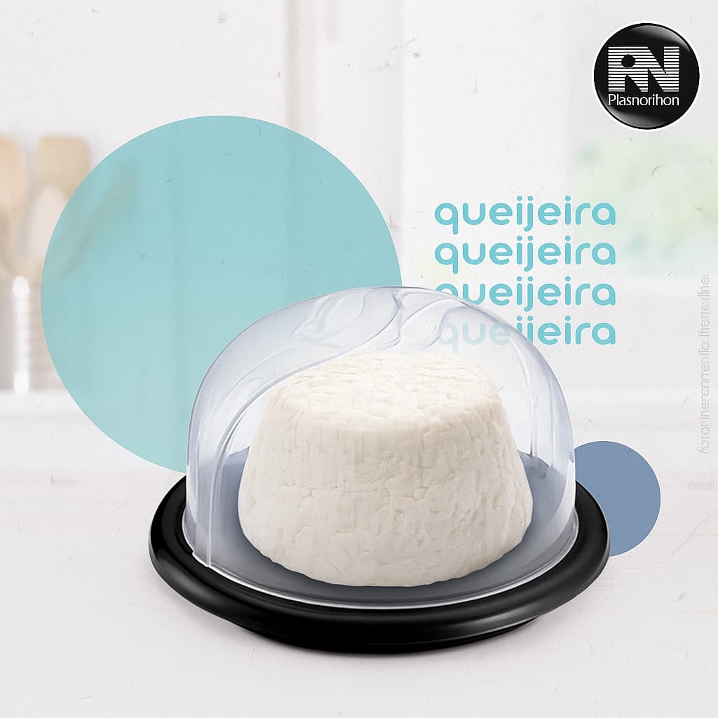 Queijeira Porta Queijos e Frios Plástico Redonda Com Tampa - Plasnorthon