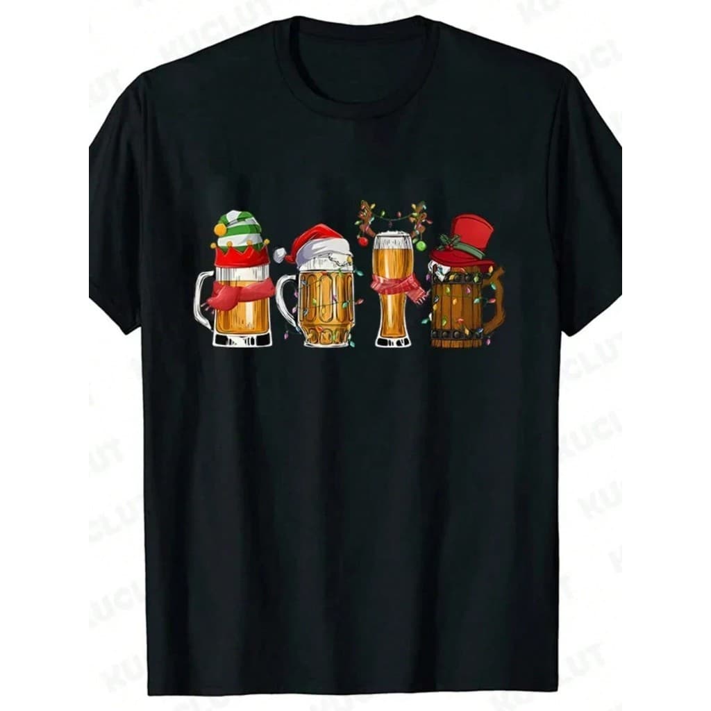 Camiseta Algodão Premium Casual Estampa Feliz Natal Cervejas Unissex Conforto Versátil Moderna Moda