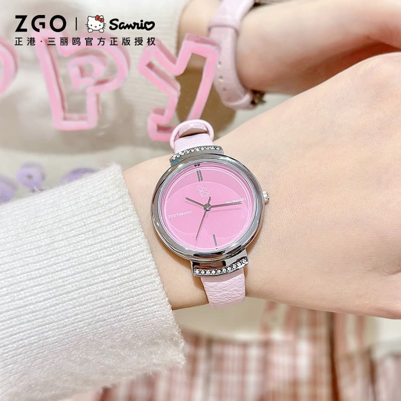 Sanrio Joint Melody Watch Feminino Estudante Rosa Simples Relógio de Quartzo Presente de Aniversário para Menina