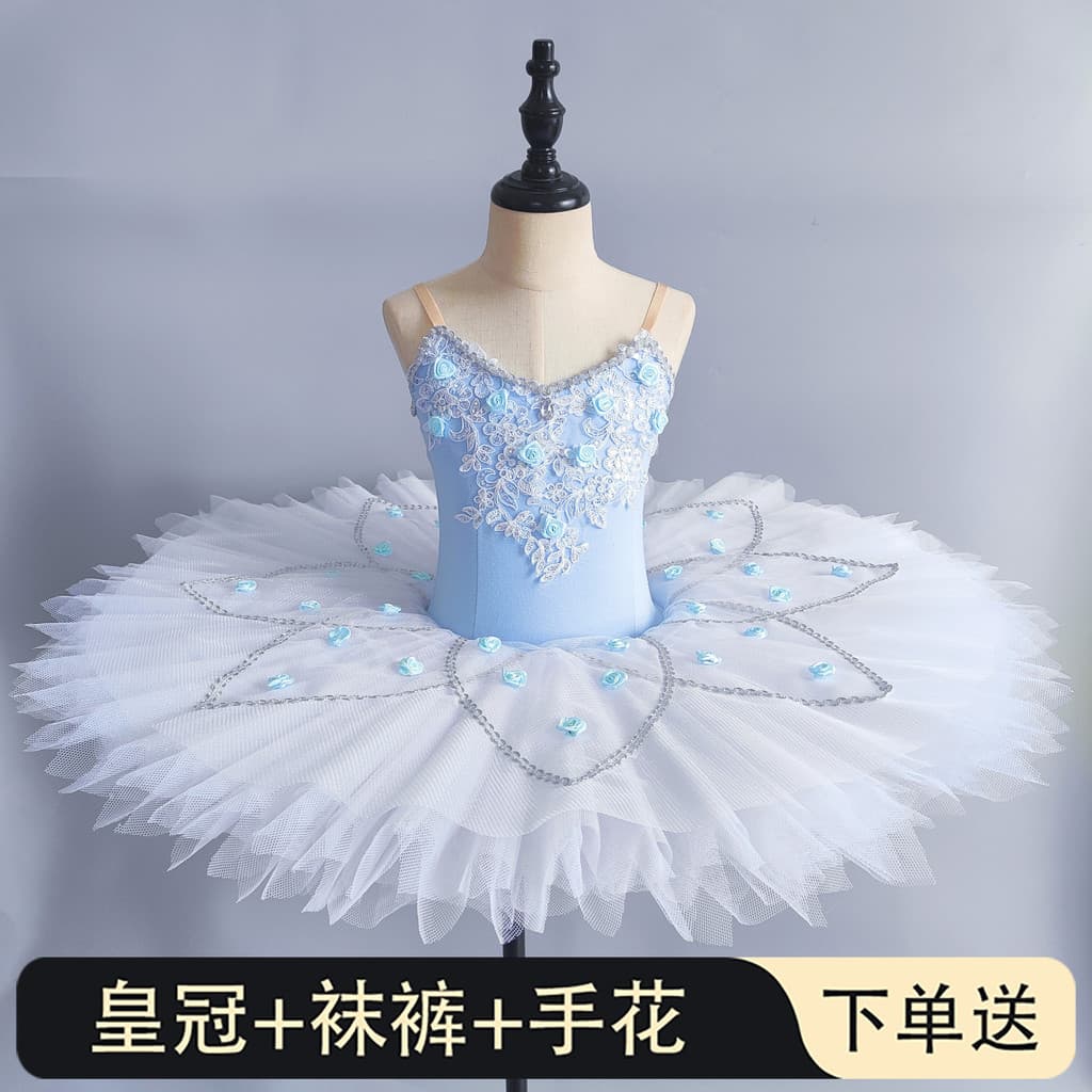 Tutu de Balé Azul Claro para Meninas Pequeno Cisne Saia de Tule Fofa Fantasia de Performance Bela Adormecida Roupa de Pe
