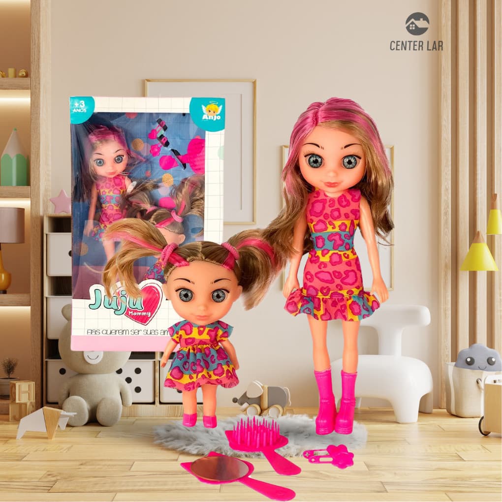 Boneca Juju Mommy Mamãe Filhinha Bebê Bebe Acessórios Mamadeira Brincadeira Roupas Presente Criança