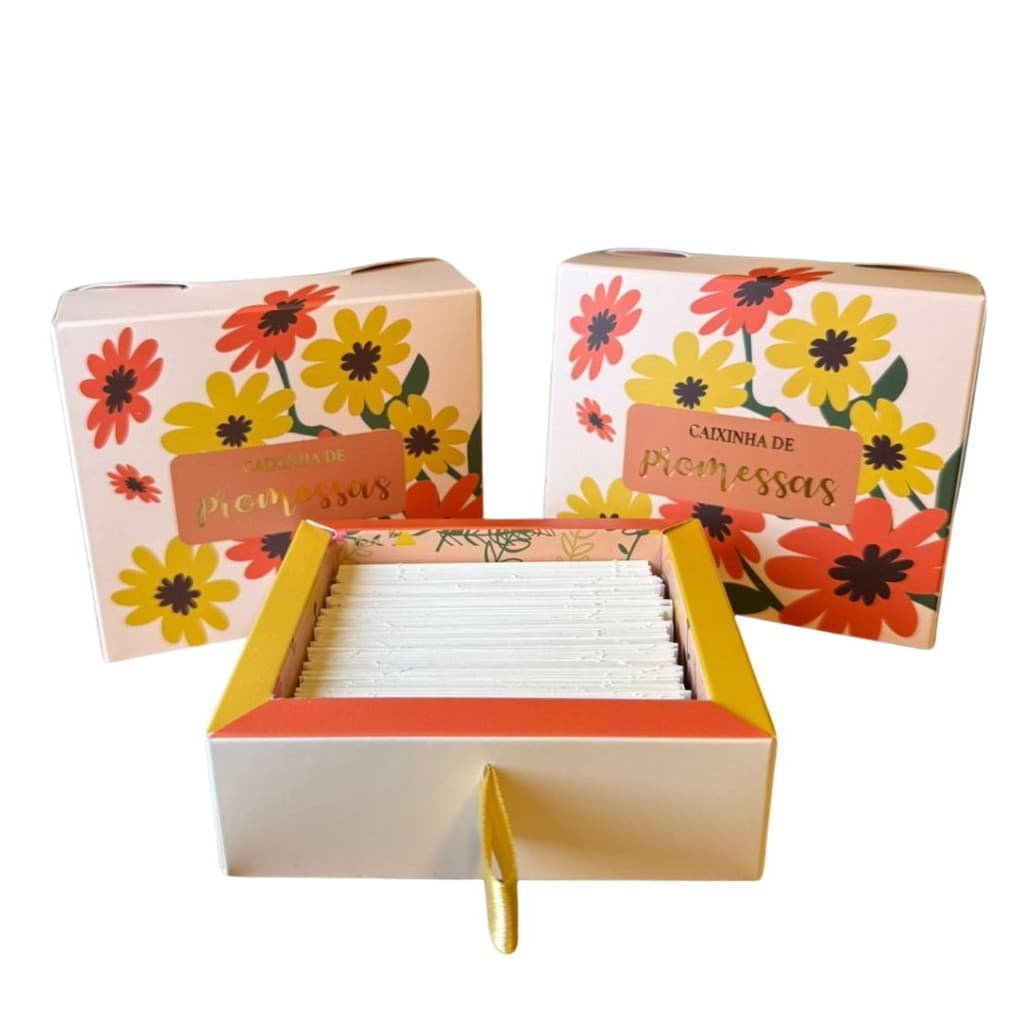Caixinha de Promessas Bíblicas | 140 Cartões com Versículos de Fé para o Dia a Dia | Variante Flores Laranja