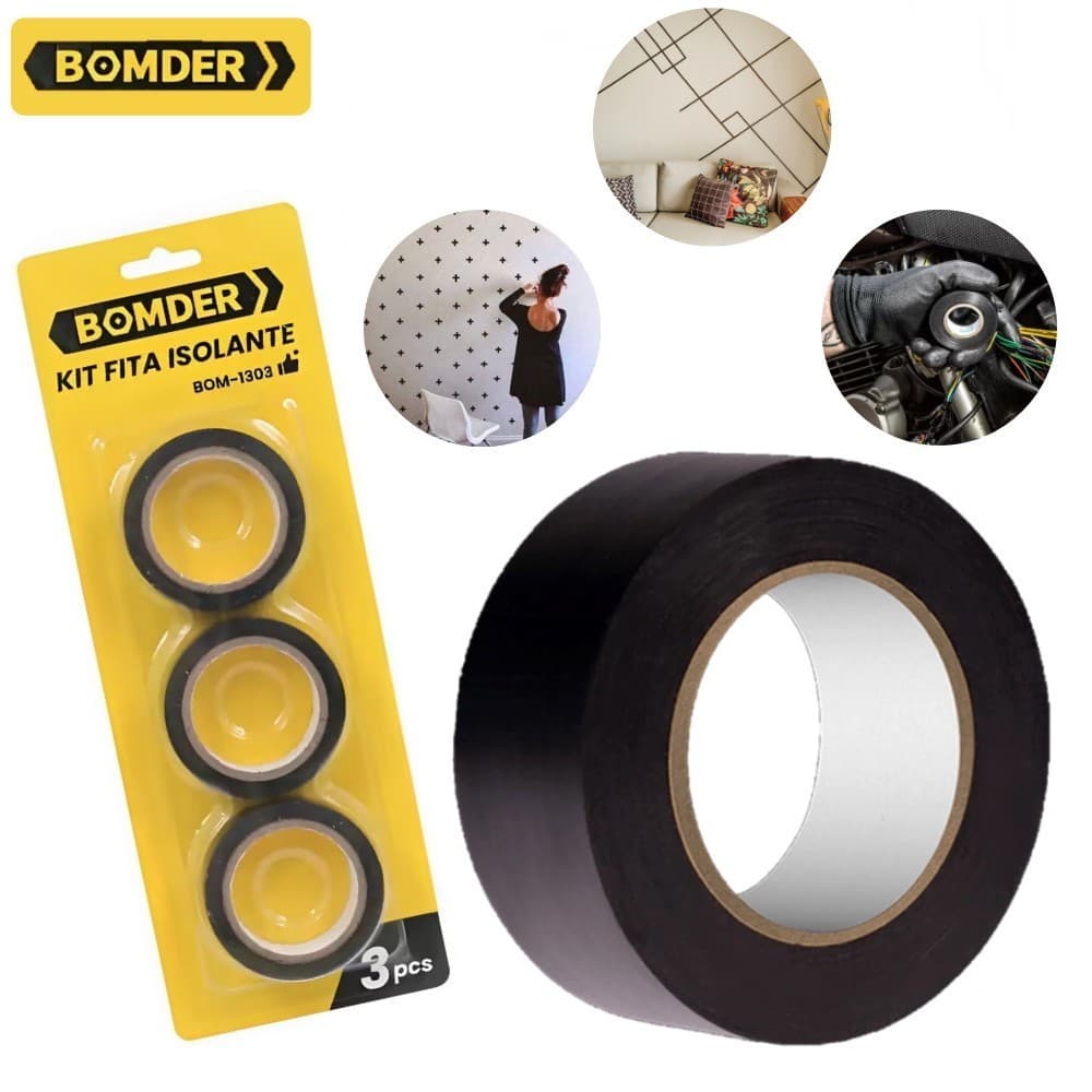 Kit 3pcs Fita Isolante Antichama Preto 7Yx3 Metros Original-Kit 3 Fitas Isolantes de Qualidade
