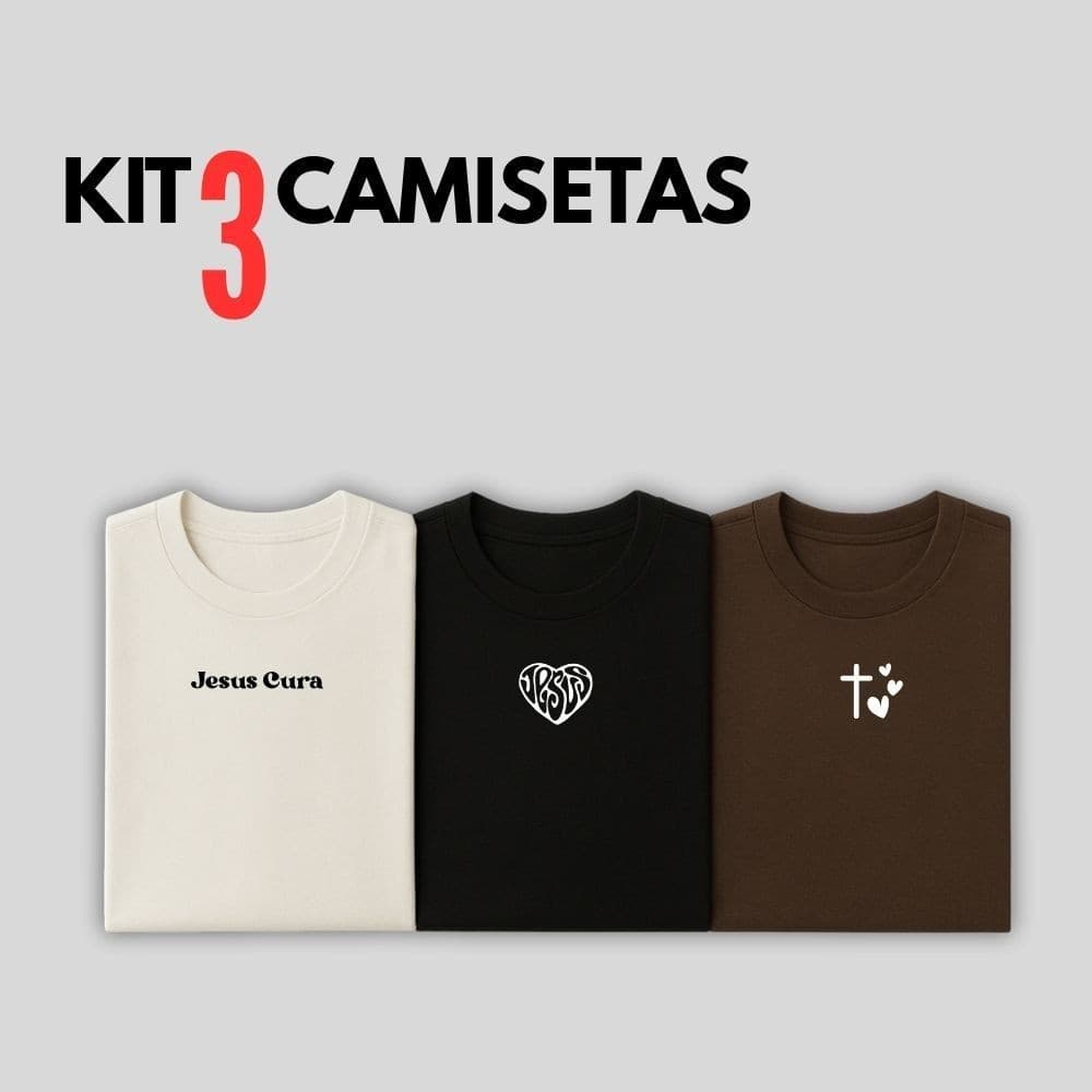 Kit 3 Camisetas Básicas Cristãs Minimalista Unissex - Algodão Respirável