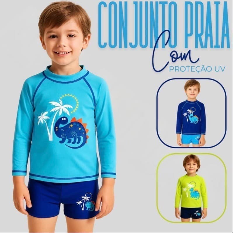 Conjunto Sunga Box Menino Camiseta Proteção Uv 50+ Infantil