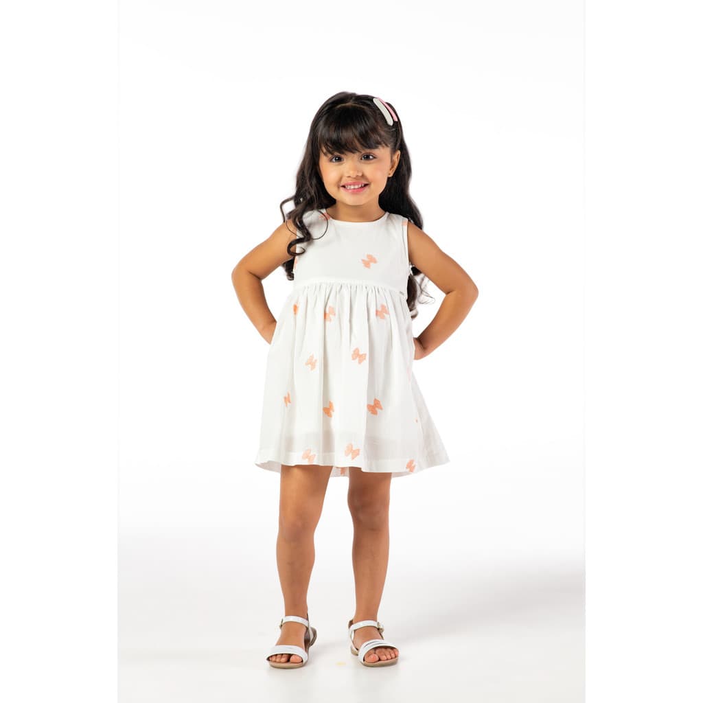 Vestido Infantil Menina Branco Festa com Laço Rosa
