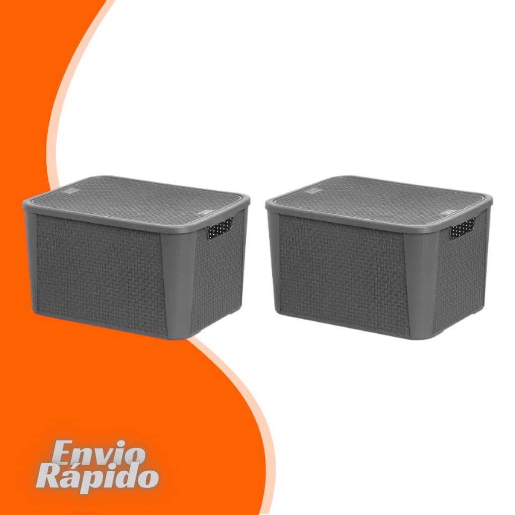 Kit 2 Caixa Organizadora Rattan 40 Litros Grande Cesto Plástico Multiuso Empilhavel Casa Organizador