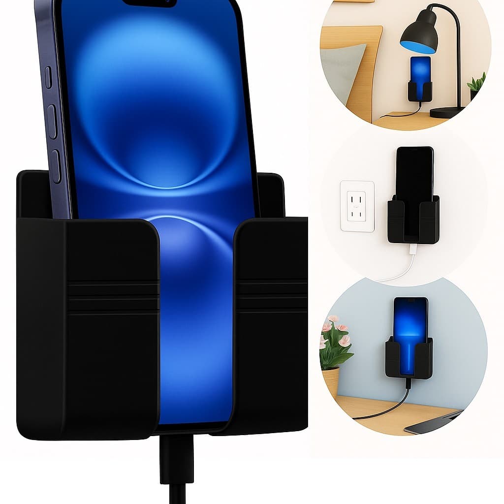 Kit 4 Suporte De Parede Celular Controle Multiuso Sem Furo Adesivo Preto