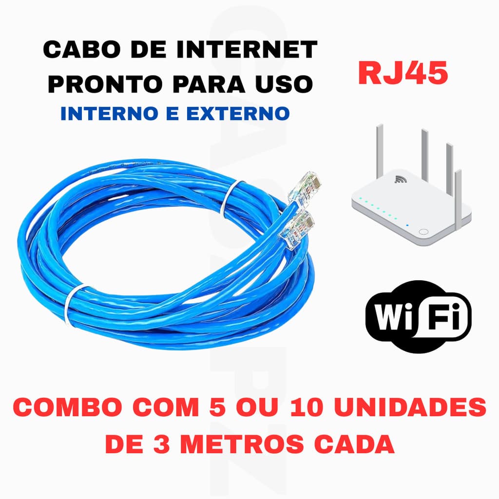 Cabo De Rede RJ45 Com 3 Metros Cada Internet Roteador Smart TV Câmera IP Combo Com 5 Ou 10 Unidades