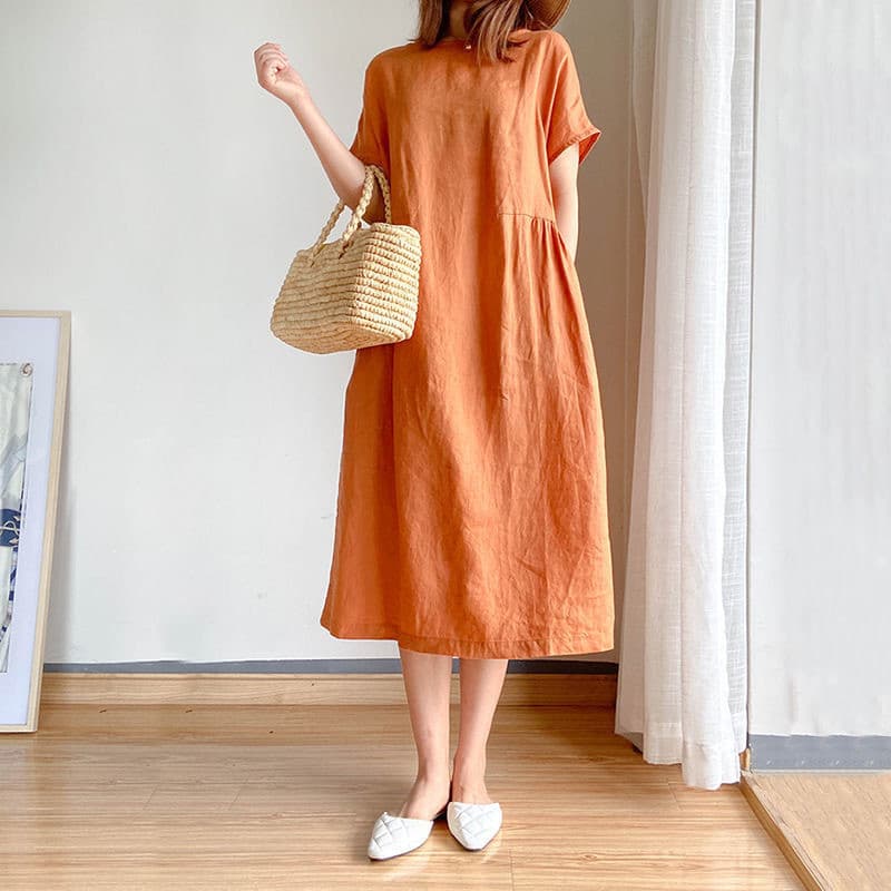 Vestido feminino de comprimento médio manga curta solto vestido Casual para casa