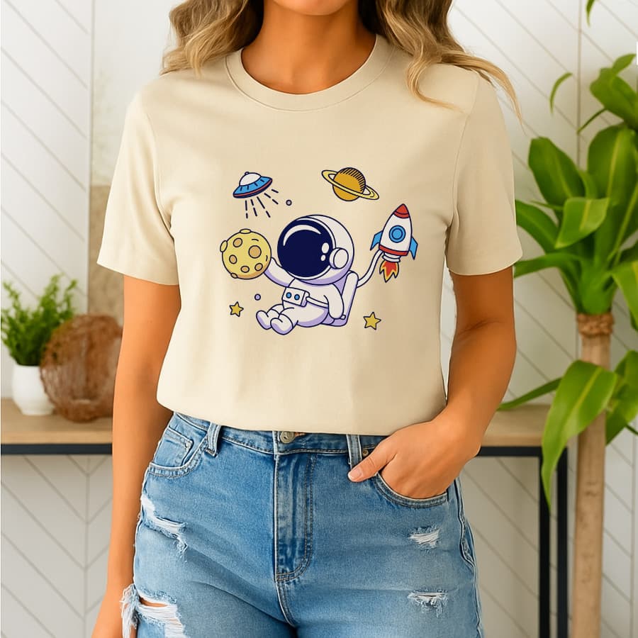 Camiseta Camisa Astronauta Tshirt Criativa Confortável Dia a Dia Blusa Unissex Casual
