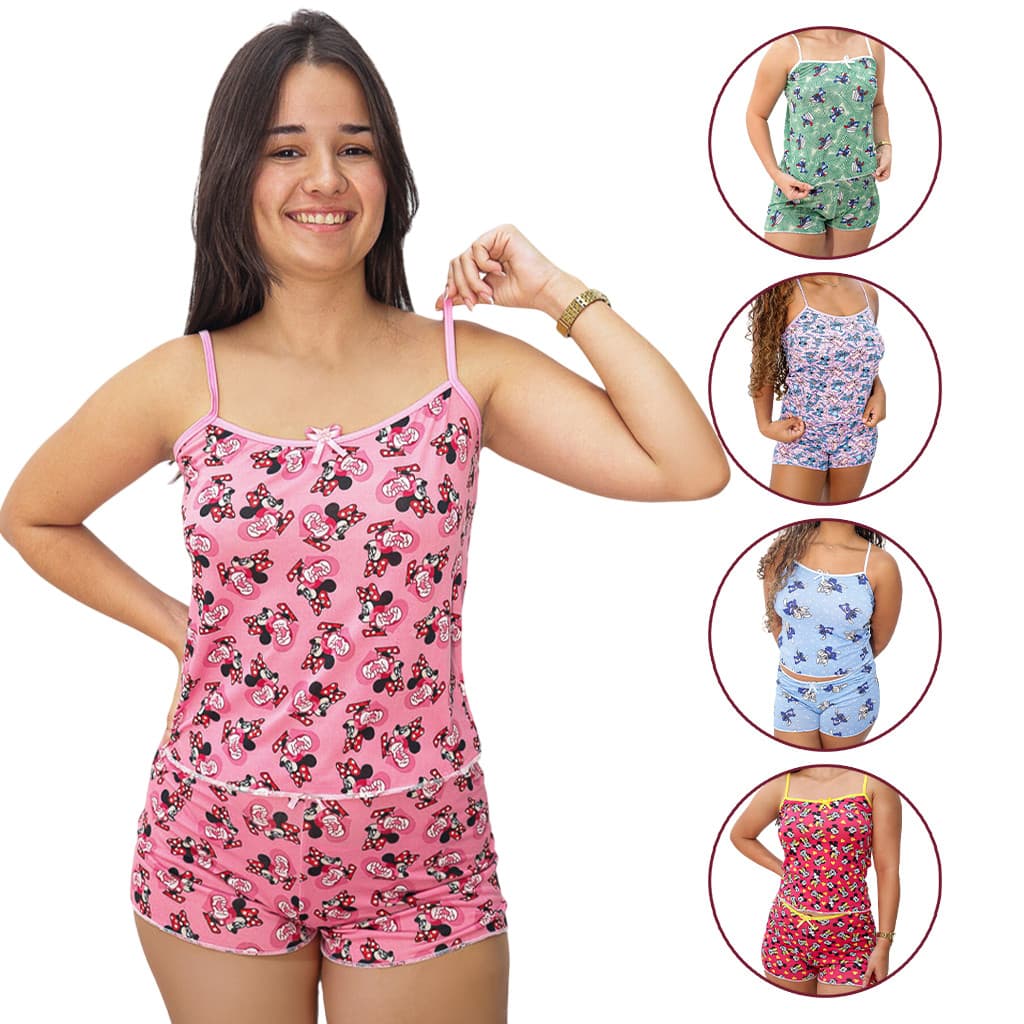Kit 5 Short Doll Baby Doll Pijama Verão Estampado Feminino