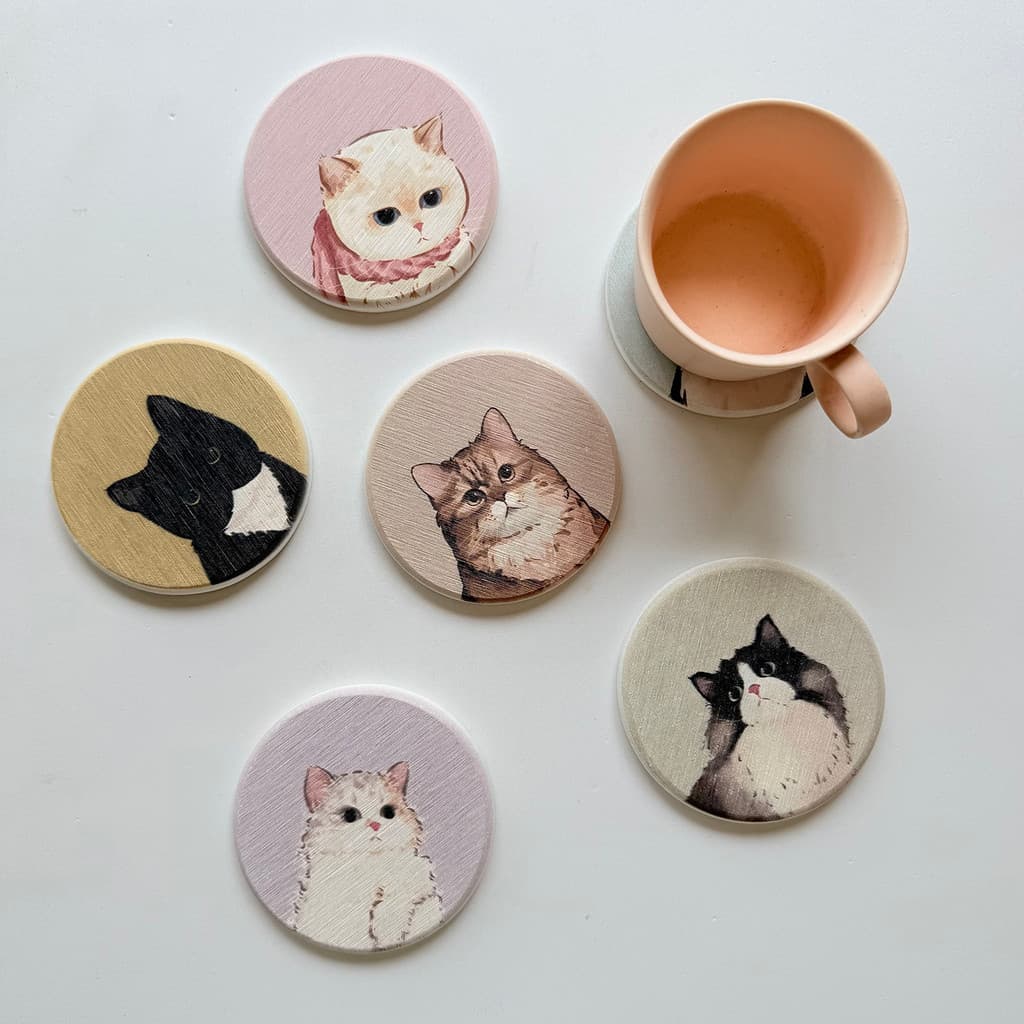 Exportado para o japão artesanal gato coaster almofada de isolamento absorvente chá coaster almofada Anti-escaldante pre