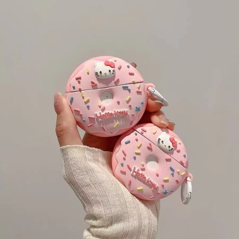 Bonito Rosa Olá KT Gato Donut Fone De Ouvido Capa Protetora Para AirPods 4 3 2 1 Pro Pro2 Silicone Anti Queda Manga