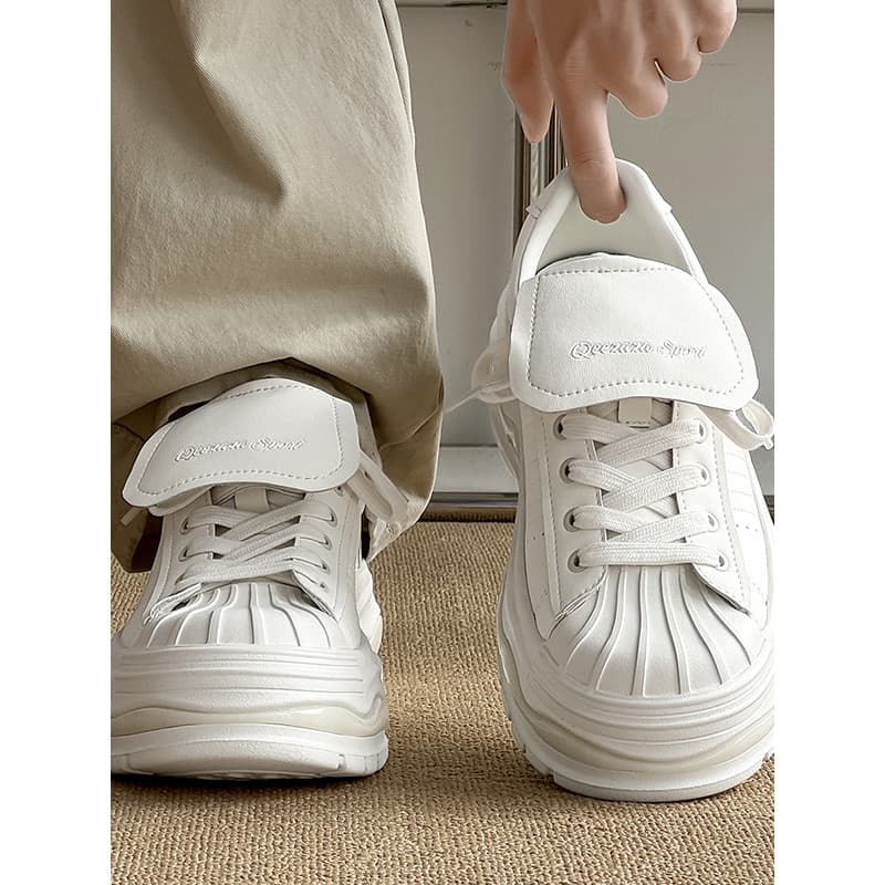 Branco concha Toe dissolvido sapatos masculinos mulheres de sola grossa altura aumentando tênis casal sapatos casuais Hi
