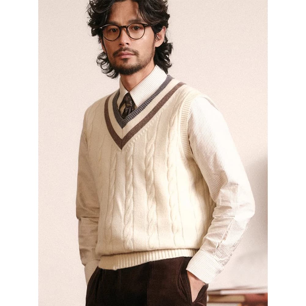 Outono inverno moda Casual sem mangas com decote em V colete de malha masculino na moda magro-ajuste estilo Retro colete